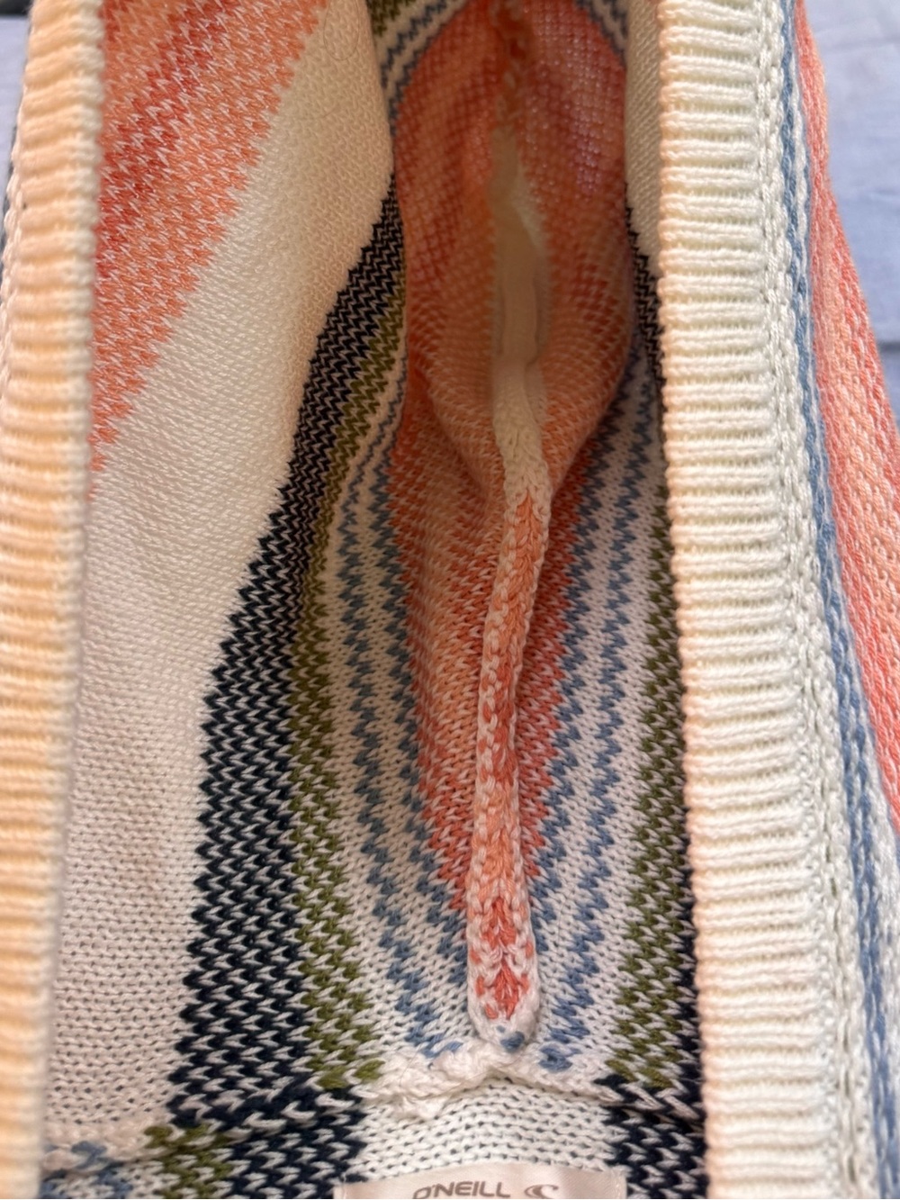 O'Neill Striped Hooded Beach Coverup in Coral, Navy & Cream - Picture 9 of 13